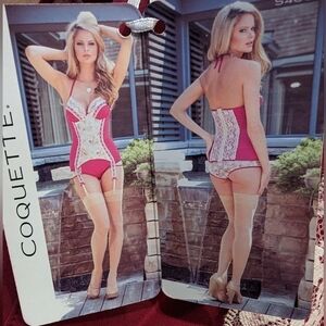 COQUETTE Plus Size Raspberry Lace floral Corset bustier, size 1x/2x